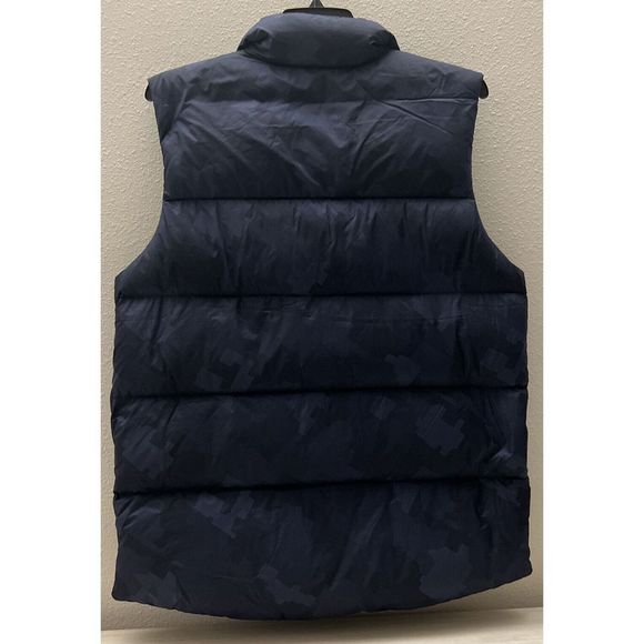 PrAna Down Puffer Vest Men Sz L Navy Blue Camo Red Slate Sleeveless Jacket $169 - Picture 2 of 11